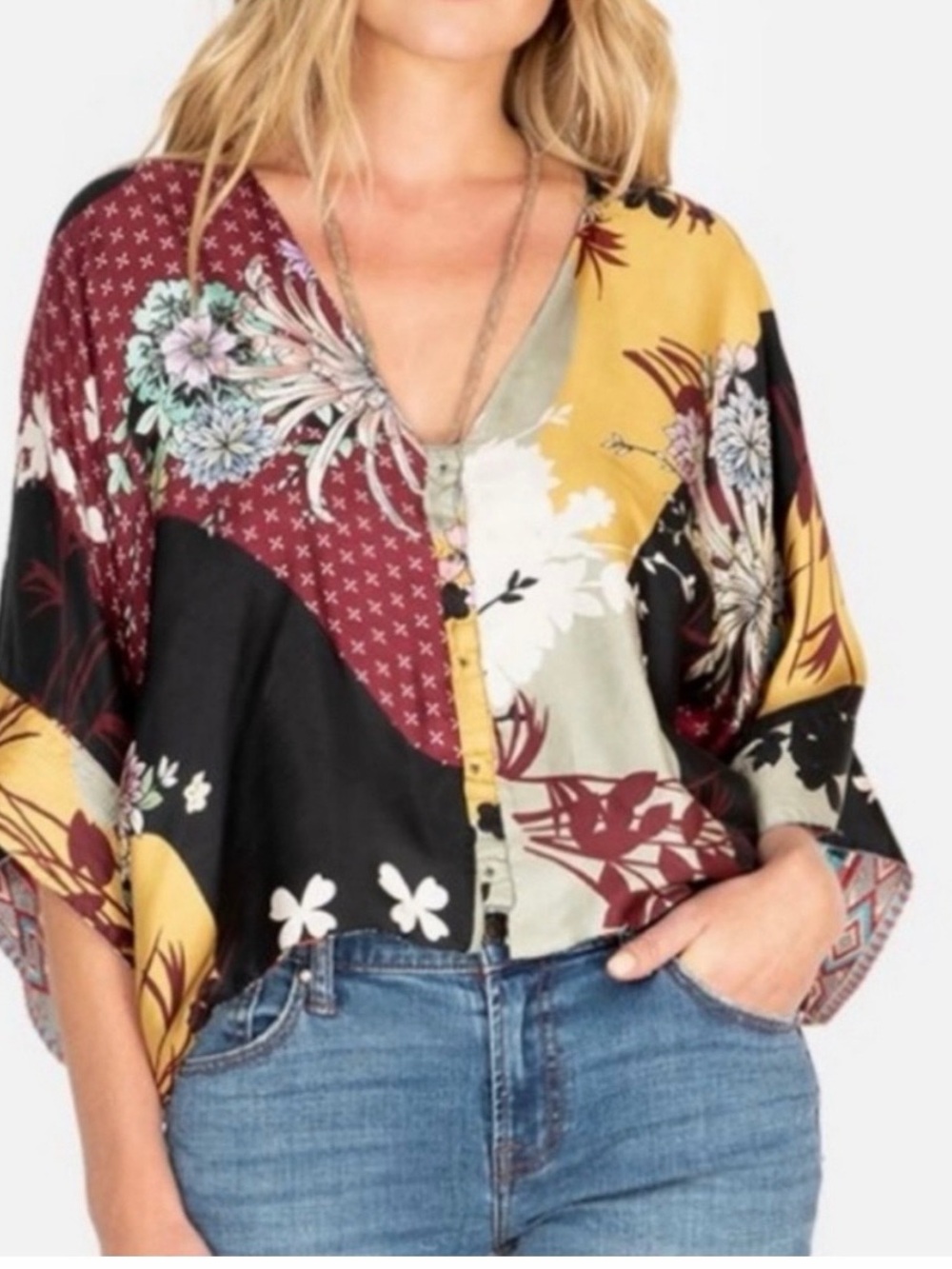 Johnny Was Moku Shrug Reversible Silk Top Blouse Small